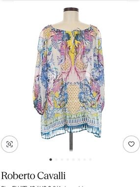 Roberto Cavalli Sheer Pastel Floral & Paisley Peasant Blouse - Pink Blue Yellow